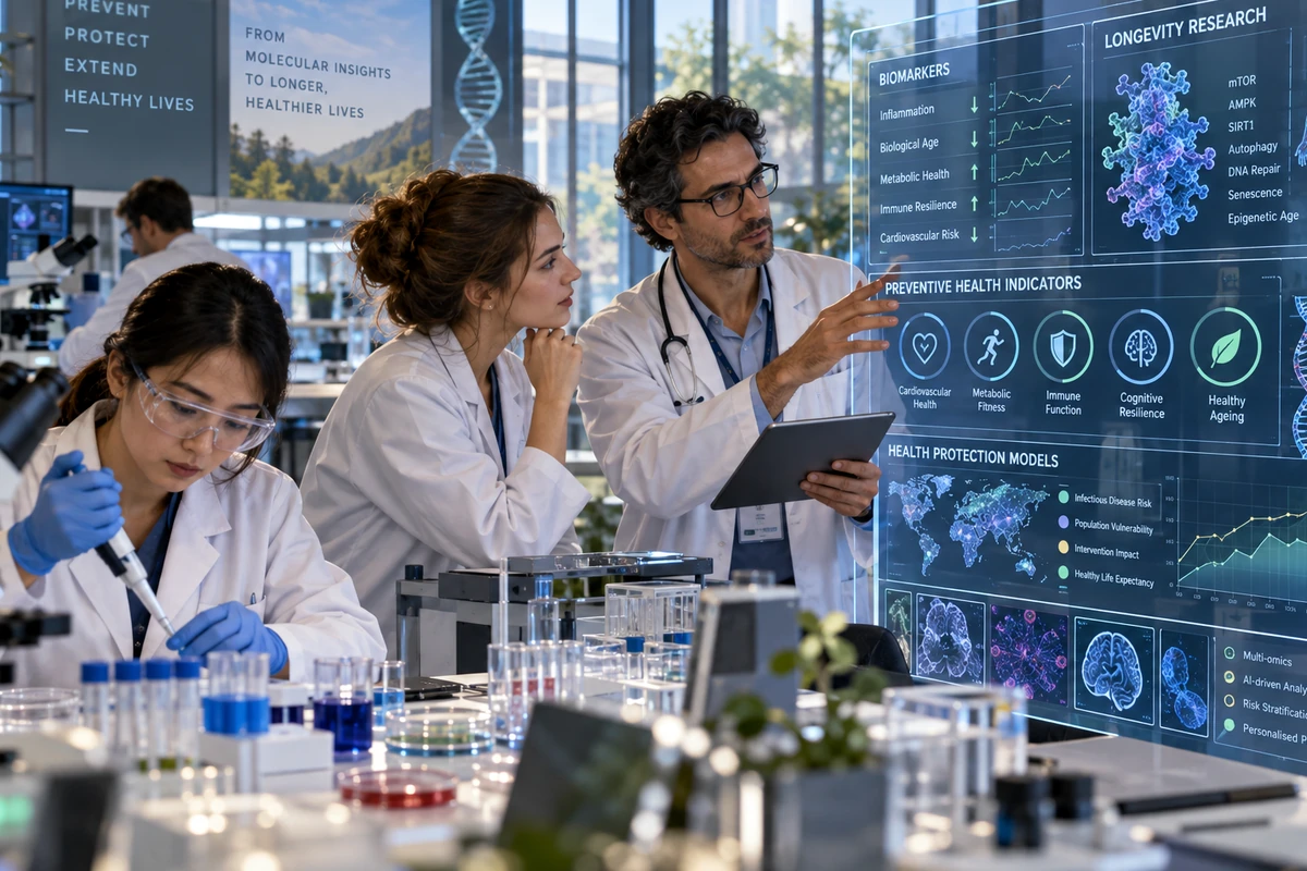 Editorial illustration of practical research activity associated with Healthcare Technologies & Longevity; illustrative scene